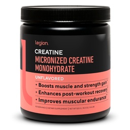 LÉGION Supplément monohydraté en créatine micronisé - Poudre propre en créatine pour le gain musculaire et la récupération après entraînement - Supplément en créatine micronisé pour absorption maximale (100 portions, non aromatisées)