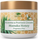 Green Leaf Naturals Manuka Miel Eczema Crème Lotion hydratante Sans fragrance pour le soulagement du psoriasis - Onguent peau sèche et démangeaison - Hydratant pour la peau - Crème pour le corps et le visage - Enfants et adultes 4oz
