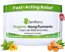 Zenrenu Organic Hemp Turmeric Joints & Muscle Cream with Arnica, MSM, Hemp Oil Extract, & 7 Essential Oils - Non Greasy & Fast Absorbing for Back, Neck, Elbows, Knees, & Hip 4 oz