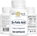 Bio-Tech Pharmacal Acide B6 folique, 100 capsules – Supplément tout naturel – Soutient la santé du système cardiovasculaire, osseux et nerveux – Pas de laiterie, poisson, gluten, arachide, mollusques, halal et soja – Non