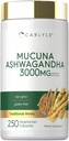 Carlyle Mucuna avec Ashwagandha, 3000mg, 250 capsules, supplément de Mucuna Pruriens, végétarien, sans OGM, sans gluten