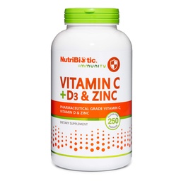 NutriBiotique – Vitamine C + Vitamine D3 & Zinc, 250 Capsules