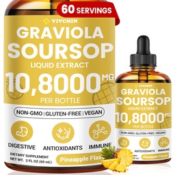 Graviola Soursop Extract Liquide - Soursop Bitters Liquide, support immune, relax, foie et sommeil, sans sucre et sans alcool, formule très absorbante, goût d'ananas, 2 Fl Oz