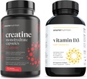 Smarter Nutrition Pflanzenbasiertes Vitamin D3 mit Vegan K2 Complex in einem vegetarischen Softgel & Creatine Pillen mit 2500mg (2.5g) Kreatin Monohydrat pro Servierung, Vegan Creatine Capsules [1-Monat Supply]