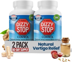 Produit de soulagement du vertigo et pilules de maladie de mouvement non somnolente : Nausées et étourdissements, formule de graines de gingembre et de raisin, équilibre de l'oreille intérieure, voiture, croisière et voyage essentiels, soutien de l'estomac (80 comtes – paquet de 2)