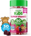 Orgain Kids Sugar Free Multivitamin Gummis, Vegan & Plant Based, 50 Superfoods, 15 Vitamine und Mineralstoffe, Immununterstützung und 3g Faser, Mischbeere, Alter 4+, 1 Monat Versorgung (60 Gummi)