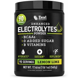 Zeal Naturals Electrolyte Powder Recovery Drink (90 portions) w 0 Sucre + BCAAs + B-Vitamines Electrolyte Supplément w Potassium Zinc & Magnésium pour l'hydratation - Keto Electrolytes