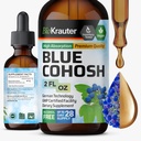 Suppléments pour la ménopause BIO KRAUTER® pour les femmes* - Teinture de Cohosh Bleu 2 Fl.Oz 28 jours d'approvisionnement - Extrait de Cohosh Bleu Vegan pour la ménopause - Sans alcool et sans sucre - Relaxation et bien-être des femmes