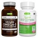 Vegan Omega-3 + Super B12-Komplex 1000mcg Vegan Bundle, Nachhaltiges EPA & DHA Algenöl 1340mg + Hohe Absorption Sublingual Vitamin B12 Mit Methylcobalamin, Adenosylcobalamin & Hydroxocobalamin, von I