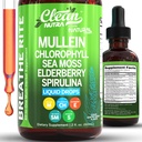 Nettoyer Nutra Mullein gouttes pour les poumons Chlorophylle organique liquide de la mer d'Irlande Moss, Spiruline, réglisse, Tart Cherry Lobelia, Motherwort & Elderberry Mullein Feuille Extrait Teinture Hommes Femmes Supplément