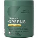 Sports Research® Greens Bio Superfood Poudre avec Spiruline, Chlorella, Adaptogènes, Enzymes, Probiotiques et 8 VIT B pour Gut & Mood Support* - Ananas végétalien, sans sucre et à faible teneur en calcium 30 portions