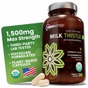 OmniBiotiques Lait Organic Thistle Supplément 1500mg – Extrait concentré 4X avec Silymarin – Détox hépatique à haute puissance et soutien – 120 Capsules Vegan
