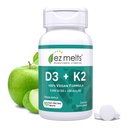 EZ Melts Vegan Dissolvable Vitamine D3 + K2 5 000 UI - Bone & Heart Health Support - Immune Function Support - Pas d'arôme artificiel - Non-OGM - Pommes vertes - 90 comprimés dissolvables (90 portions)
