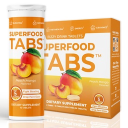Superfood Tabs skinnytabs Anti-Bloat Cleanse Getränk mit 15 Superfoods | Unterstützt Verdauung, Energie & Cravings | Vegan, Non-GMO | 30 Effervescent Tabs – Peach Mango Flavor