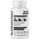 Pilules de charbon activées pour le soufflage et le dégazage pour soulager le système digestif et l'estomac avec de la menthe poivrée et de l'huile de coco biologique, pour les hommes et les femmes - 60 capsules liquides