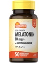 Sundance Melatonin 10mg avec Ashwagandha , 50 Capsules , Supplément sans OGM et sans gluten