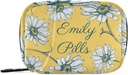 Custom Pill Box 7 Day Pill Case Bag Daisy Flowers Nom personnalisé Travel Pill Organizer Bag with Zipper Portable Weekly Case Compact Size for Vitamin Supplement Holder