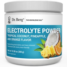 Dr Berg Zero Sucre Hydratation Poudre d'électrolyte Keto - Amélioré avec 1000 mg de potassium et de véritable sel d'Himalaya rose (NOT Table Salt) - Boissons de coco tropicale, ananas et orange Supplément 50 portions