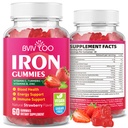 Gommies de fer végétalien pour adultes et enfants - avec vitamine C, A, complexe B, folate, zinc et biotine - pour la construction de sang et le soutien énergétique, 60 Gommies