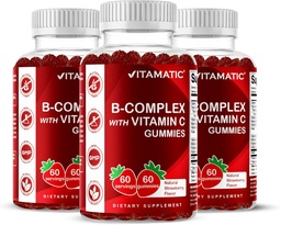 Gommies complexes de vitamine B avec vitamine C et inositol - Saveur de fraise naturelle - 60 Gommies (3 bouteilles)