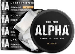 Pouches alpha nootropiques entièrement chargées (Mango) - 5 Canettes - 15 Pouces par boîte -Livraison nootrope efficace, remplacement de la poche Nic - Absorption plus rapide, Alpha GPC, L-Tyrosine, GABA