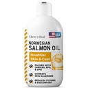 Huile de saumon pour chiens - Huile de poisson premium pour la peau et la peau - Supplément Omega 3 - Supporte la peau démangeaison - 8 oz liquide - Huile de saumon de chien norvégien - Supplément de chien essentiel