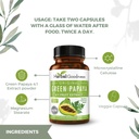 Capsules de papaye verte 4X Strength, Feuille de papaye biologique et extrait de fruits pour plaquettes, santé digestive, enzymes, probiotiques, antioxydants – 600mg, 60 Capsules, cas de 12 – Bonté à base de plantes