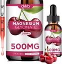 Supplément glycinate de magnésium, gouttes liquides de glycinate de magnésium 500mg avec du calcium, du zinc, de la vitamine B6, D3, L-Theanine, Oméga 3 pour le sommeil, l'humeur, le soulagement du stress, os, muscles, goût de cerise