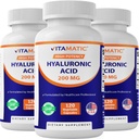 Vitamatic 3 Pack Suppléments à l'acide hyaluronique 200mg - Soutient des tissus et des articulations conjonctifs sains - Promouvoir la peau saine jeune - Total 360 Capsules