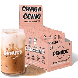 Renude Chagaccino - Chaga Mushroom Powder, Mushroom Coffee Drink Mix with Adaptogens, Natural Energy and Immune Support, Vegan, Keto, Zero Calorie Mushroom Blend Powder - 10 Servings | 500mg wild-foraged chaga mushroom powder with adaptogens for natural energy, focus, and immune support