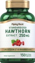 Pipping Rock Hawthorn Berry Capsules 250mg de 150 pilules Supplément d'extrait d'herbes non-OGM, sans gluten