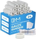 D&H Medical Pack of 24 Gauze Bandage Roll 4 pouces x 4 Yards - Enveloppe de gaze médicale pour les blessures Entretien - Facile à utiliser Rouleaux de gaze de coton pour les chevilles et les genous de la main