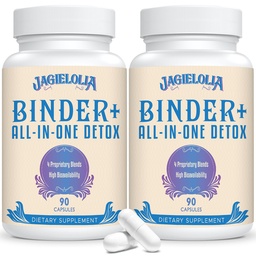 Jagielolia All-In-One Detox Binder Supplément 1500 MG - Haute biodisponibilité, Nettoyant Detox du foie avec Charcoal activé, Zeolite & Clay Bentonite pour les toxines, foie, digestif, 180 Capsules Vegan
