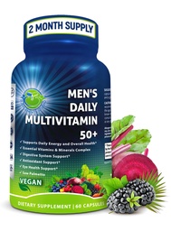 Men's Daily Multivitamin 50 Plus - Vegan Methyliertes Multivitamin für Herren 50 und mehr - Saw Palmetto, Biotin, Organic Superfoods, Lutein - Eye, Energy, Gut, Health Support - Easy to Swallow Capsules