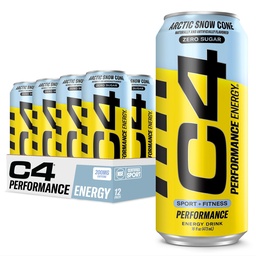 Cellucor C4 Carbonated Zero Sugar Energy Pre Workout Drink + Beta Alanine, (NEW) Cône de neige arctique pétillant, 16 Fl Oz, paquet de 12