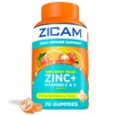 Zicam Daily Immmune Support, Supplément Gummy, Zinc, Vitamine C et Vitamine D, Arôme de fraise aux agrumes, 70 Compte