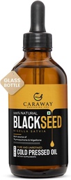 CARAWAY Huile de Graine Noire Biologique - Huile Nigella Sativa pressée à froid - Pure et non raffinée - Riche en thymoquinone pour le soutien immunitaire, le soin des cheveux et de la peau