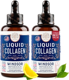 BOTANICAUX WINDSOR Collagène liquide pour les femmes et les hommes - Cheveux, peau, ongles Vitamines - Lemon Saveur Collagène Peptides Boissons de croissance des cheveux - 5 000mcg Biotine, 10 000mcg - É.-U. Fabriqué - 2x2oz