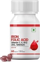Eisen Folic Acid Supplement mit Vitamin C, E, B12, Zink & Selen für Herren Frauen - 60 Tabletten