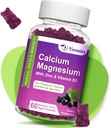 High Absorption Calcium Gummies, Calcium Magnesium Zinc with Magnesium Glycinate, Potassium, Vitamin D3 for Women & Men- Blueberry Flavored 60 Cts