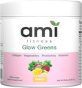Glow Greens Powder, Collagen with Probiotics, Vitamins, Digestive Enzymes, Superfoods, Gut Health, Bloating Relief, Radiant Skin, Natural Glow, Spirulina, 30 SVG, Mango