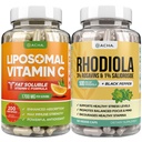DACHA Premium Immune & Focus Enhancement Bundle - Liposomique Vitamine C et Rhodiola, pour Ultimate Mood, Immune, Mind Health Support, Ultra Absorb Combo avec Potent Ascorbyl Palmitate et Bioperine