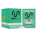 RUN GUM Tropical Boost Energy Chewing Gum 50mg Caféine Taurine et B-Vitamines par pièce, 24 pièces (paquet de 12) sans sucre, zéro calories, sans aspartame, et sans gluten, 1 ea