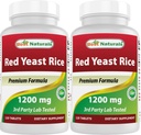 Meilleurs produits naturels Riz de levure rouge 1200 mg (non-OGM) 120 comprimés (120 Nombre (paquet de 2))