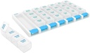 EZY DOSE Weekly (7 Tage) 4 Mal pro Tag Push Button Pill Organizer und Vitamin Planner, abnehmbare tägliche Pillboxen, blau, klare Lids, groß, BPA frei
