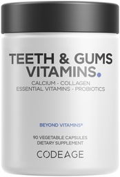 Dents et gencives de code Vitamines + Probiotiques oraux Supplément pour bouche - Calcium, Collagène, Potassium, Vitamine C, D3, K2, Zinc – Soins buccodentaires et suppléments multivitamines dentaires - 90 Capsules