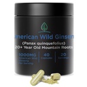Bobine Holistic Wild Ginseng Capsules Pure Organic Ginseng Supplément fait avec des racines sauvages récoltées 20 ans et plus d'Appalachia (Panax Quinquefolius)