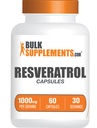 BulkSupplements.com Capsules de resvératrol - Supplément de resvératrol, Polygonum Cuspidatum, Resveratrol 1000mg - Supplément antioxydants, pilules de resvératrol - 2 capsules par portion, 60 capsules