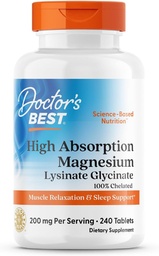 Le meilleur supplément lysinate de magnésium à absorption élevée pour le soutien du sommeil - comprimés de magnésium chélaté pour les femmes et les hommes, 200mg par service, soutient la détente et le calme, Vegan - 240 comte