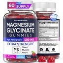 Glycinat de magnésium 400mg, supplément de magnésium haute absorption pour les femmes, les hommes et les enfants, soutien musculaire et relaxation, sans sucre, végétalien, 60 jours d'approvisionnement
